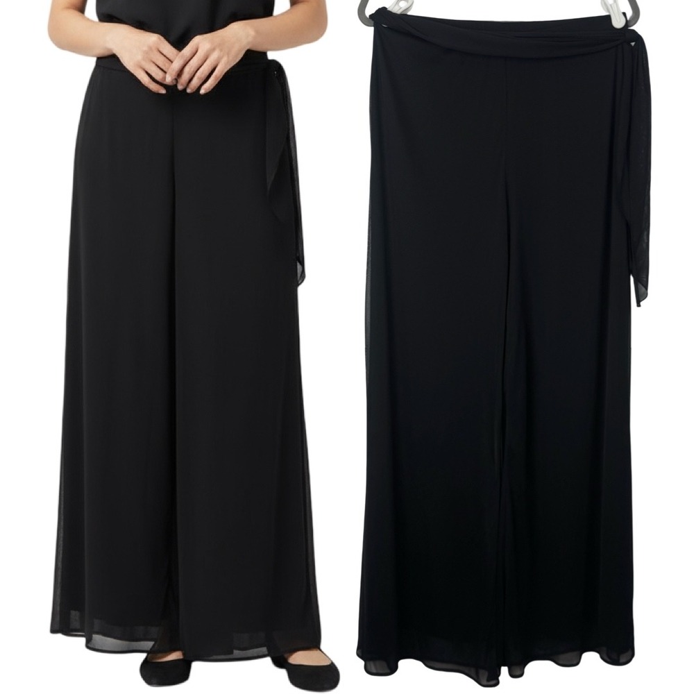JBS Black Wide Leg Palazzo Pants‎ Sheer Overlay Tie Waist Size 8
